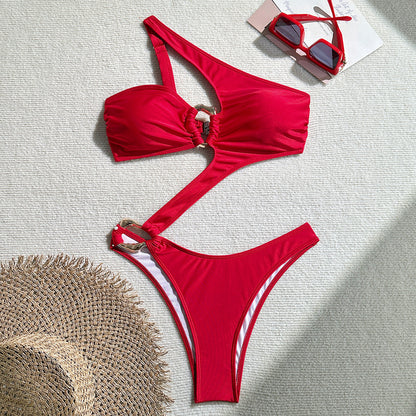 Sexy Hollow Out Cutout out Solid Color Special Shaped Accessories One Piece Swimsuit Swimsuit Bikini - Iyanka