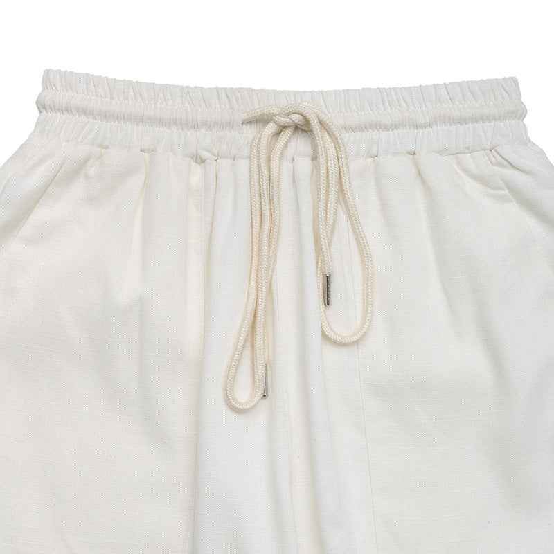 Women’s Summer Elegant White Lace-Up High Waist Trousers