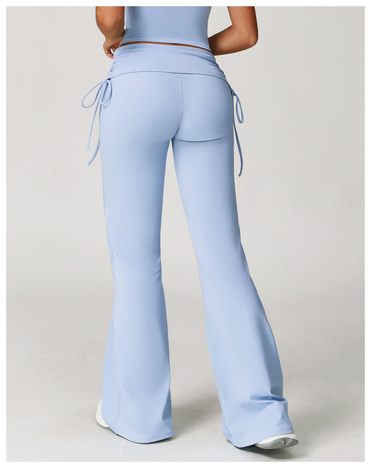 Folding High Waist Flared Pants Nude Feel Wide Leg Slimming Trousers Outdoor Running Fitness Sports Flared Pants - Iyanka