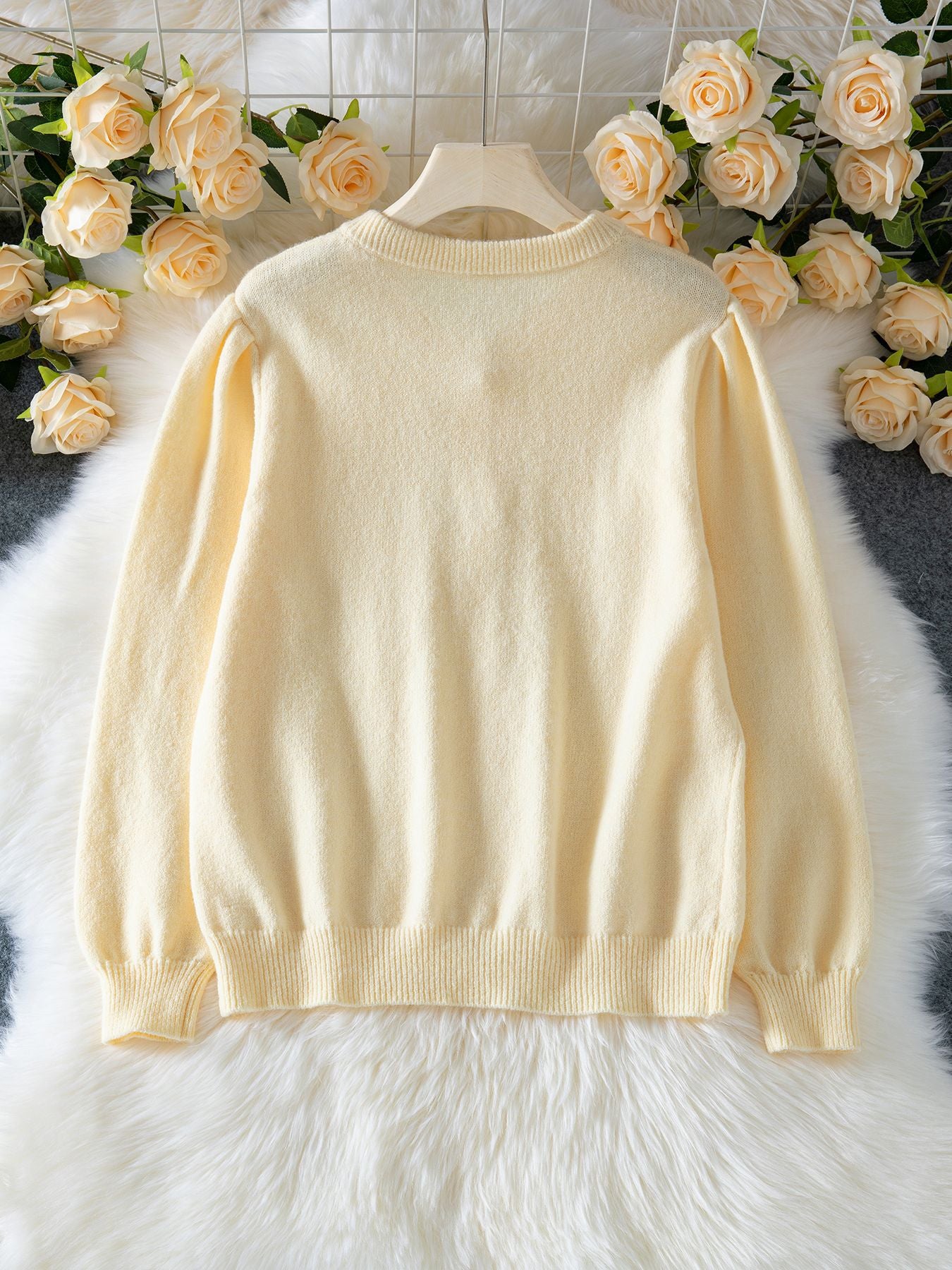Women Autumn Winter Elegant Solid Color Knitted Cardigan Crocheted Hollow Out Cutout out Long Sleeve Single Breasted Sweater Coat - Iyanka