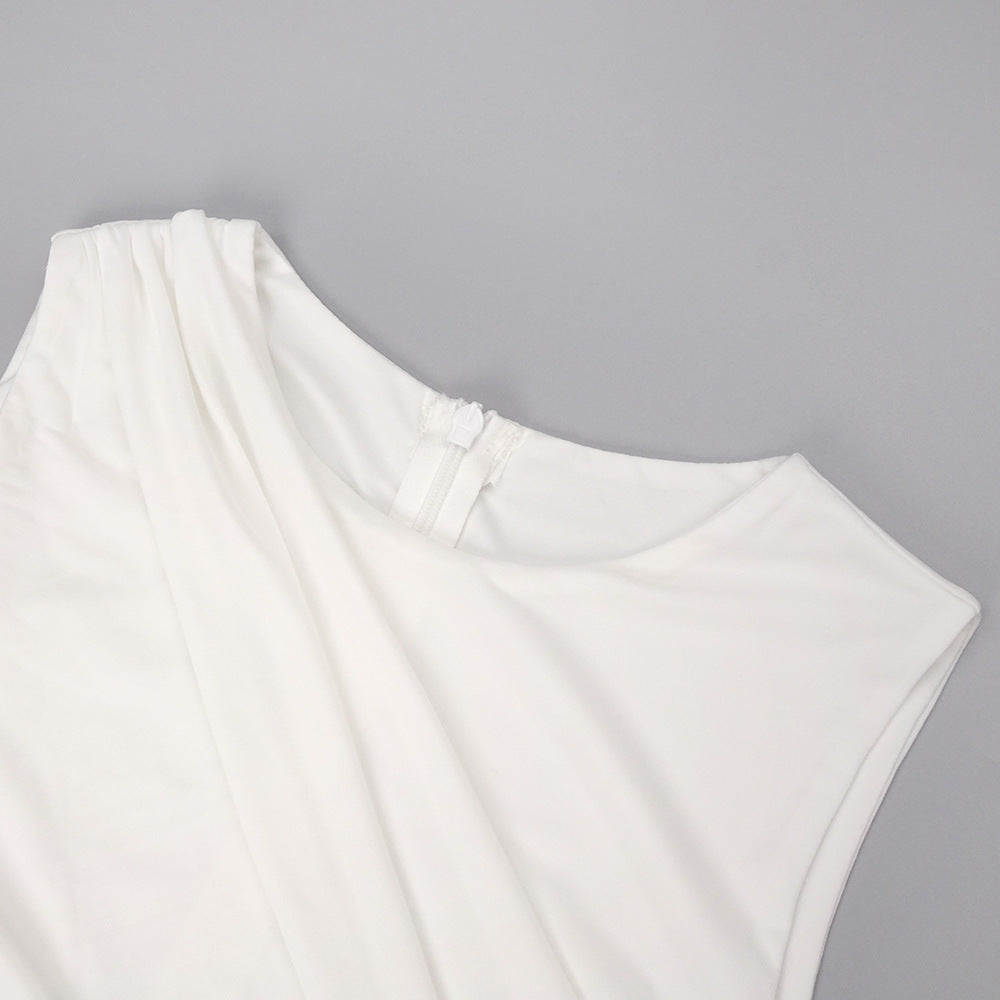 Hip Dress Summer Solid Color Dress round Neck Sleeveless Split Irregular Asymmetric Maxi Dress