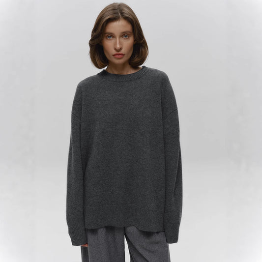 Round Neck Sweater Women Autumn Winter Loose Pullover Sweater Simple Solid Color Sweater - Iyanka