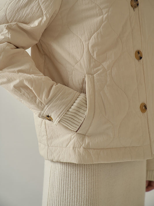 Cotton-Padded Coat Women Wave Pattern Design Quilted Short Thickened Lightweight Cotton Jacket Coat Slimming Bread Coat - Iyanka