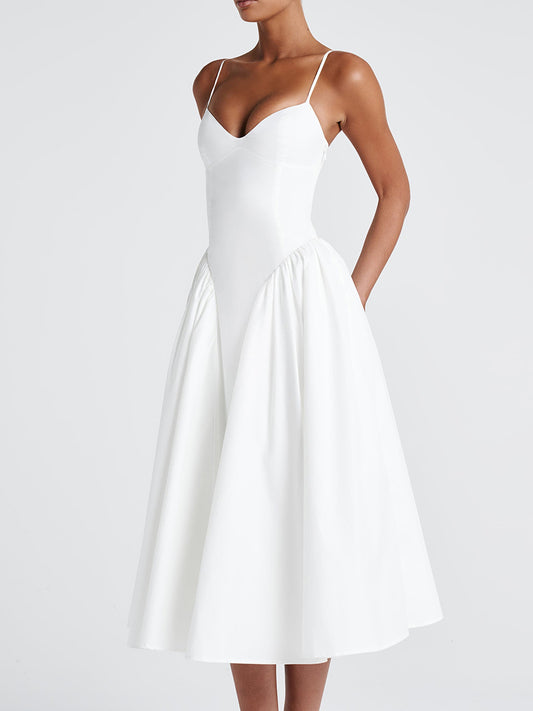 Summer Clothes Women Sexy V neck Strap Dress Long Women Clothing Fitted Waist Backless White Dress - Iyanka