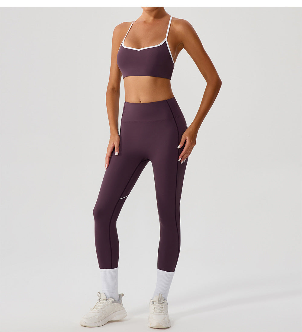 Cross Adjustable Shoulder Strap Yoga Bra Outer Wear with Chest Pad Workout Exercise Underwear Contrast Color Yoga Clothes - Iyanka