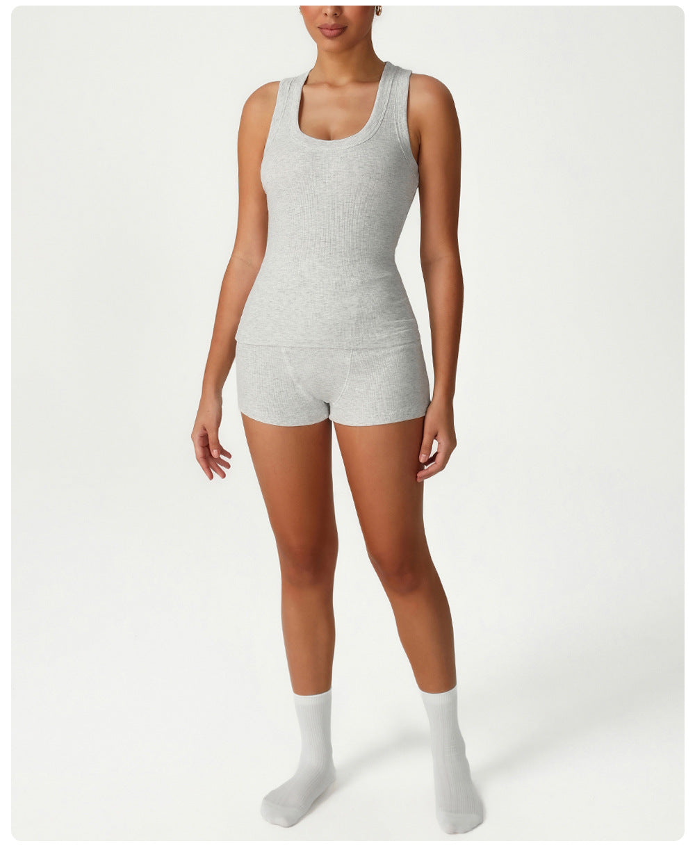Tight Sleeveless Sports Vest Suit High Waist Casual Bum Lift Shorts Two Piece Sets Training Workout Clothes - Iyanka