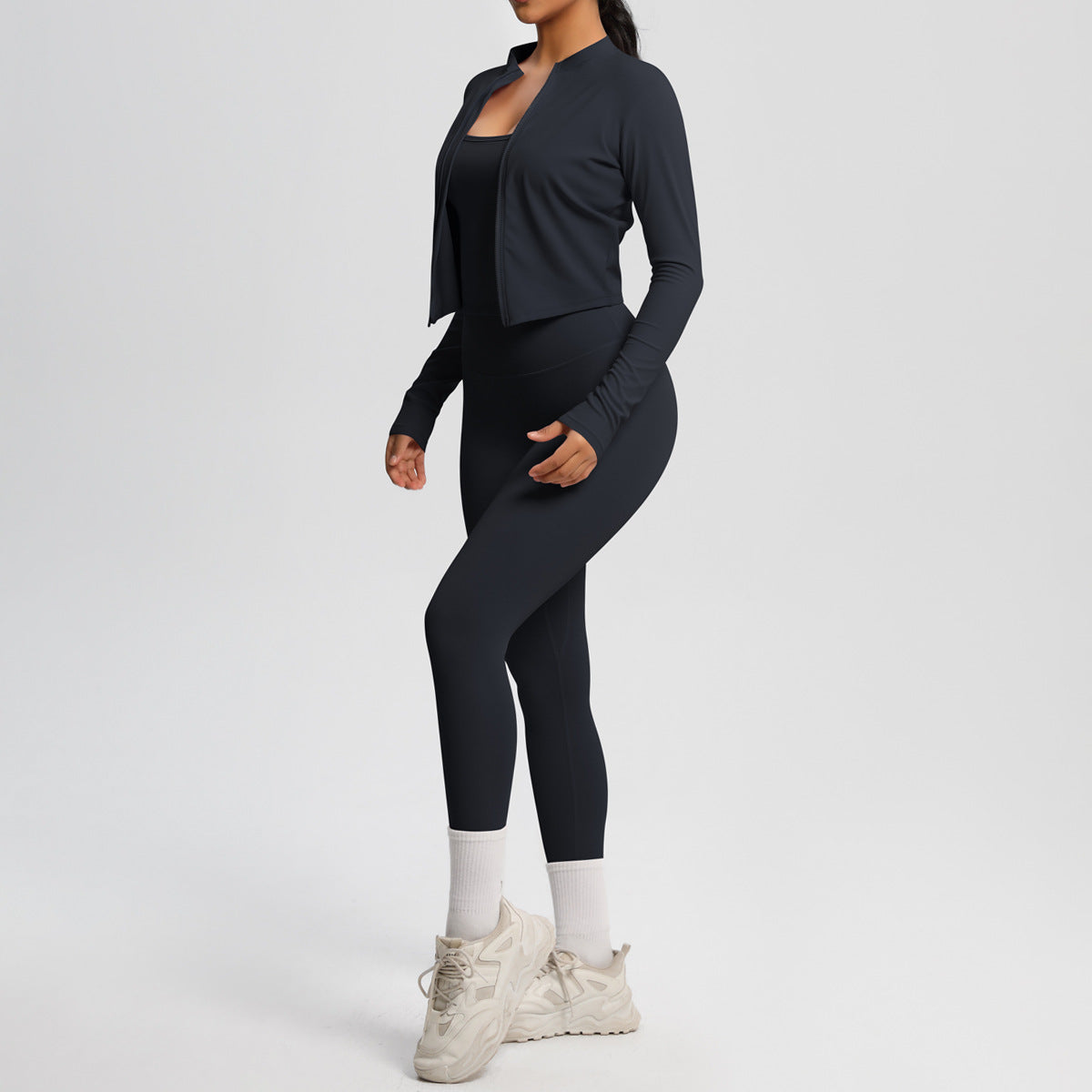 Skinny Yoga Pants High Waist Nude Feel Camisole Sports Zip Long Sleeve Coat Workout Clothes Three Piece Set - Iyanka