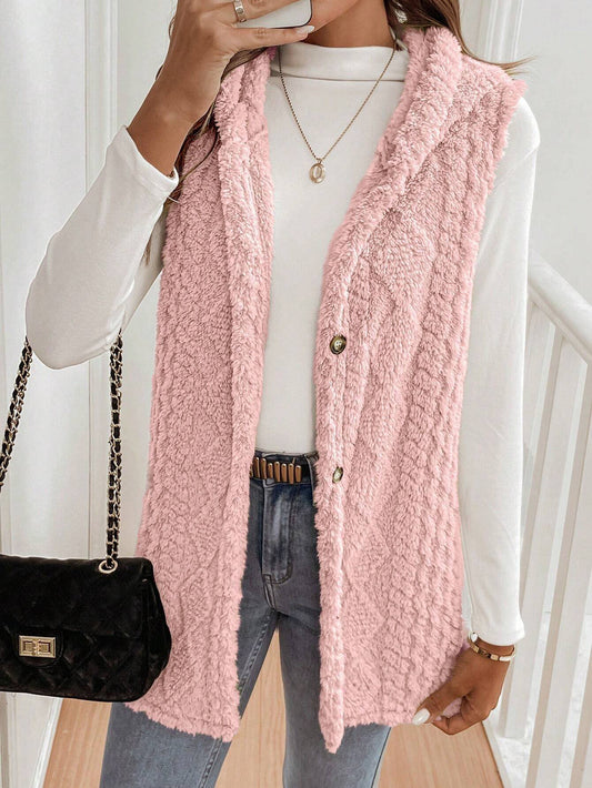 Autumn Winter Women Double Sided Plush Casual Hooded Cardigan Vest - Iyanka
