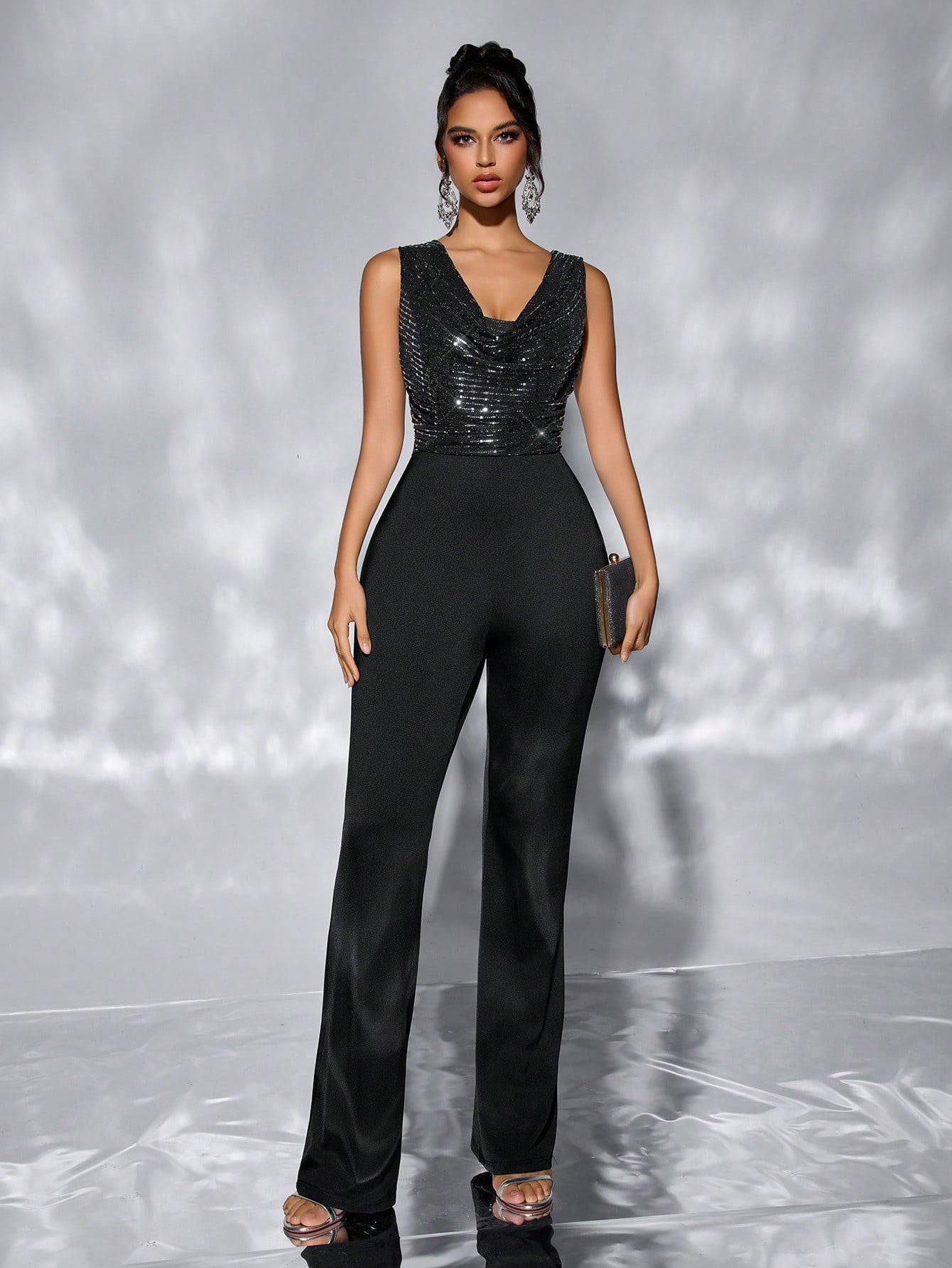 Women Casual Waist Tight Women Jumpsuit Loose Wide Leg Sequ Jumpsuit - Iyanka