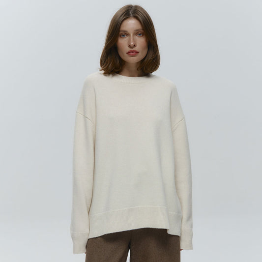Round Neck Sweater Women Autumn Winter Loose Pullover Sweater Simple Solid Color Sweater - Iyanka