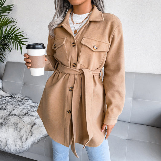 Autumn Winter Single Breasted Woolen Coat Outerwear Women Clothing - Iyanka
