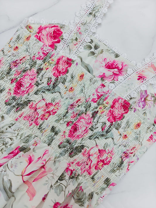 Women Holiday Floral Print Lace Sleeveless A line Dress