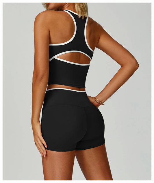 Contrast Color Binding Sports Vest Naked Women Feeling Hollow Out Cutout out Beauty Back Exercise Underwear Skinny Running Workout Clothes - Iyanka