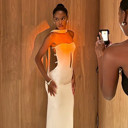 Sexy Cutout Backless Long Socialite Chest Wrapped Dress Sheath Dress with Scarf