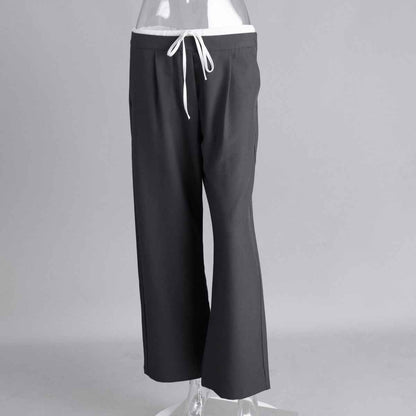 Loose Spring Faux Two-Piece Lace-Up Office Work Trousers