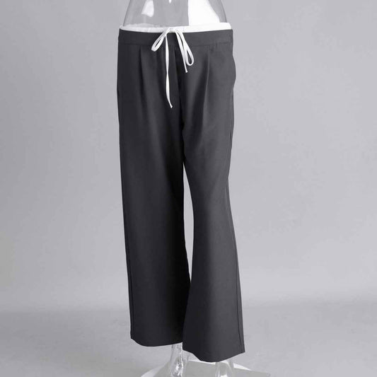 Loose Spring Faux Two-Piece Lace-Up Office Work Trousers