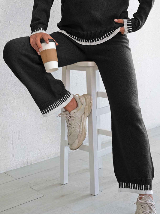 Autumn Winter Color Contrast Patchwork Wide Leg Pants