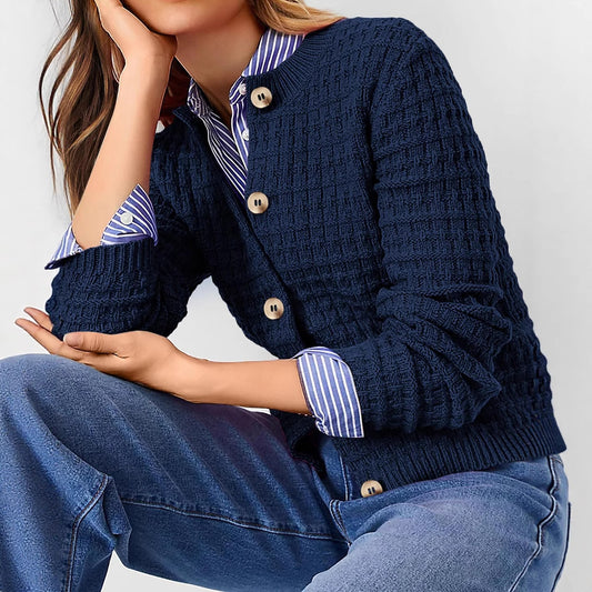 Fall Women Clothing Solid Color Office Knitted Cardigan Casual Sweater Coat - Iyanka