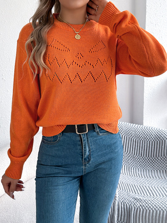 Solid Color Hollow Out Cutout out Lantern Long Sleeve Pullover Halloween Women Clothing - Iyanka