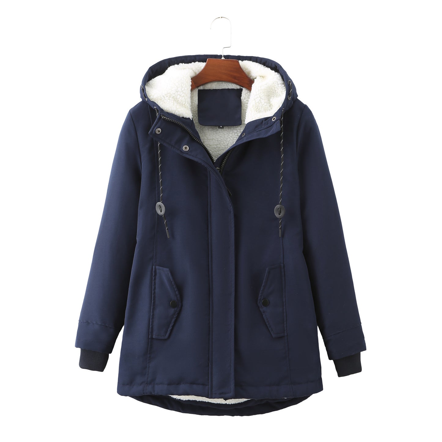 Ladies Hooded Lambswool Parka Winter Warm Waist Women Cotton-Padded Coat - Iyanka