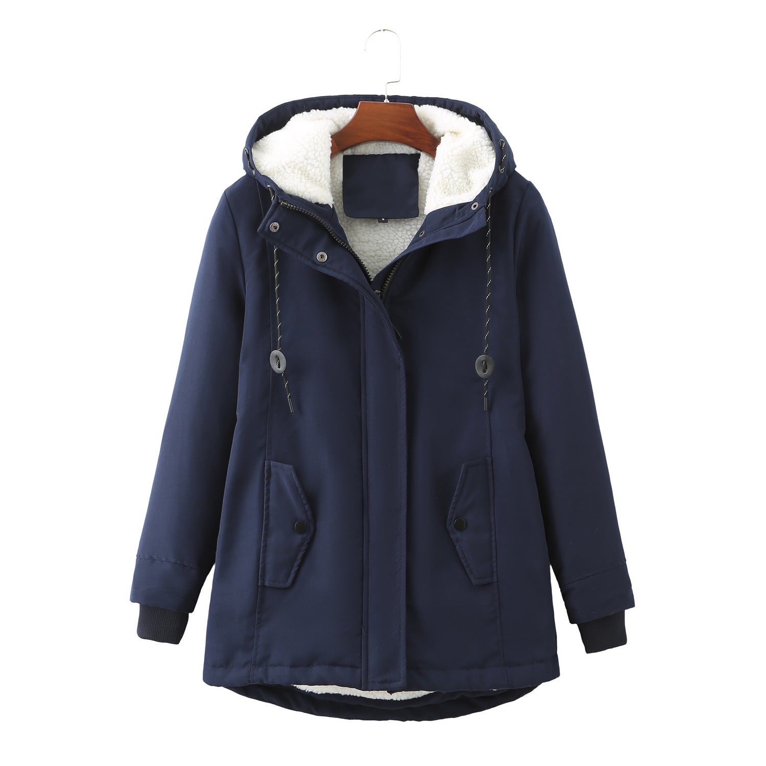 Ladies Hooded Lambswool Parka Winter Warm Waist Women Cotton-Padded Coat - Iyanka
