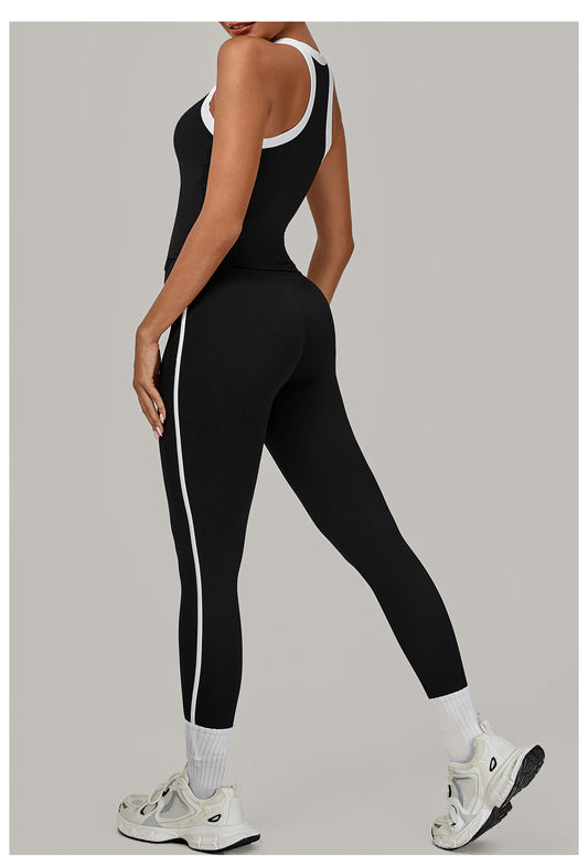 Contrast Color Binding Sports Suit Women Tight Nude Feel Yoga Clothes Sports Outdoor Fitness Two Piece Sets - Iyanka