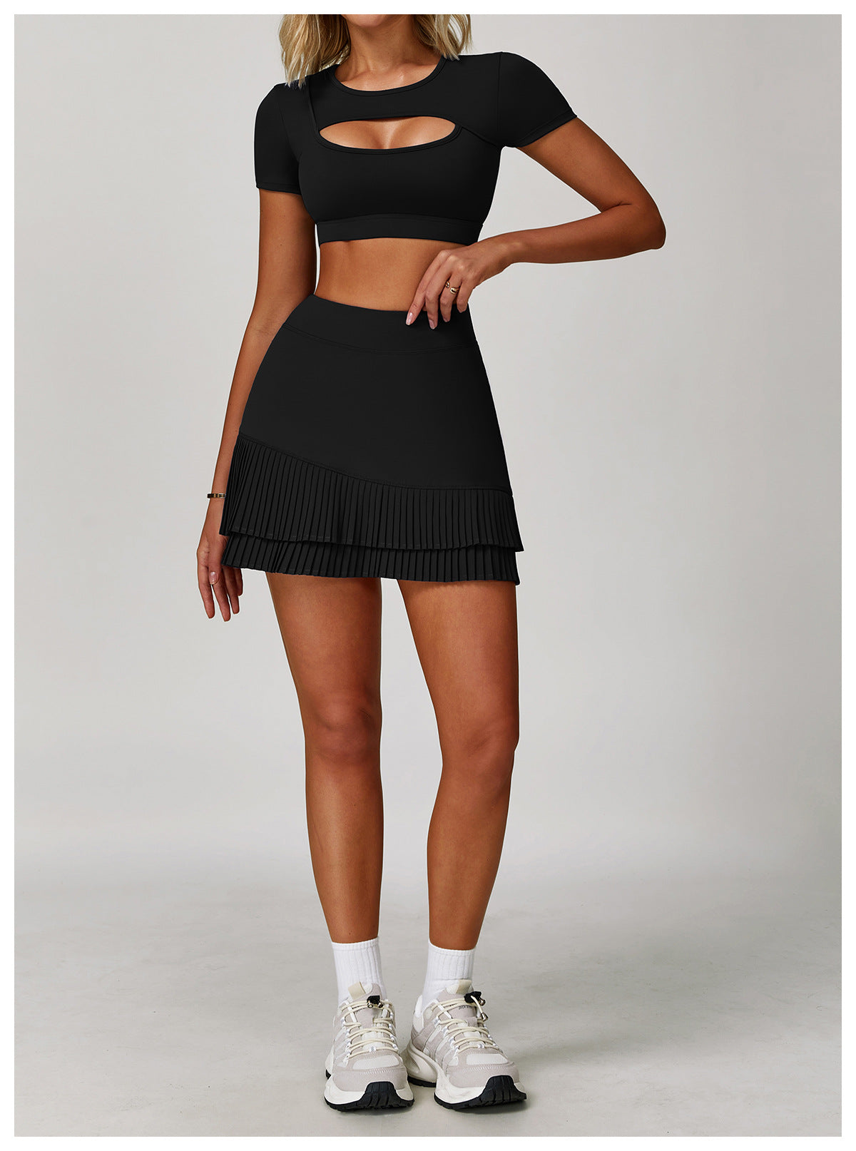 Summer Yoga Short Sleeve Hollow Out Cutout out Tight Shockproof Nude Feel Sports T shirt Running Fitness Sports Top - Iyanka