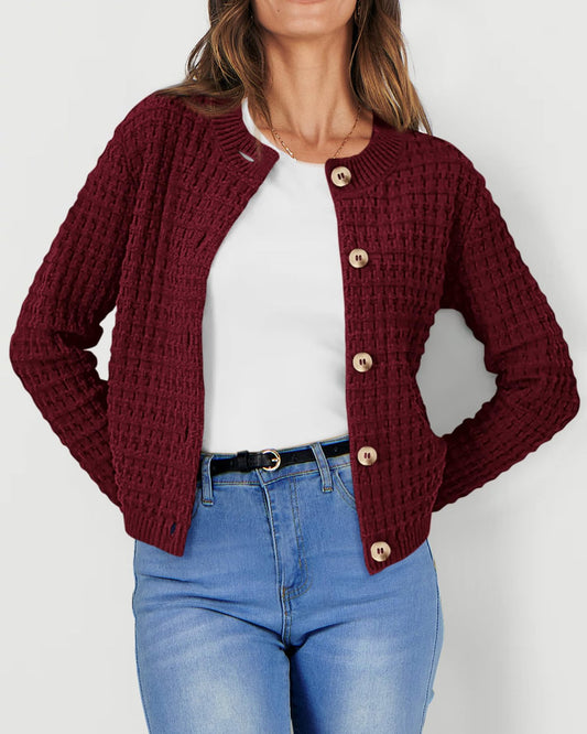 Fall Women Clothing Solid Color Office Knitted Cardigan Casual Sweater Coat - Iyanka