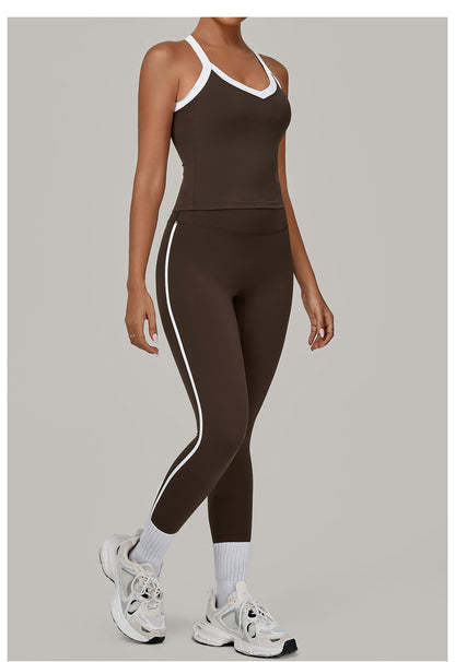 Contrast Color Binding Sports Suit Women Tight Nude Feel Yoga Clothes Sports Outdoor Fitness Two Piece Sets - Iyanka