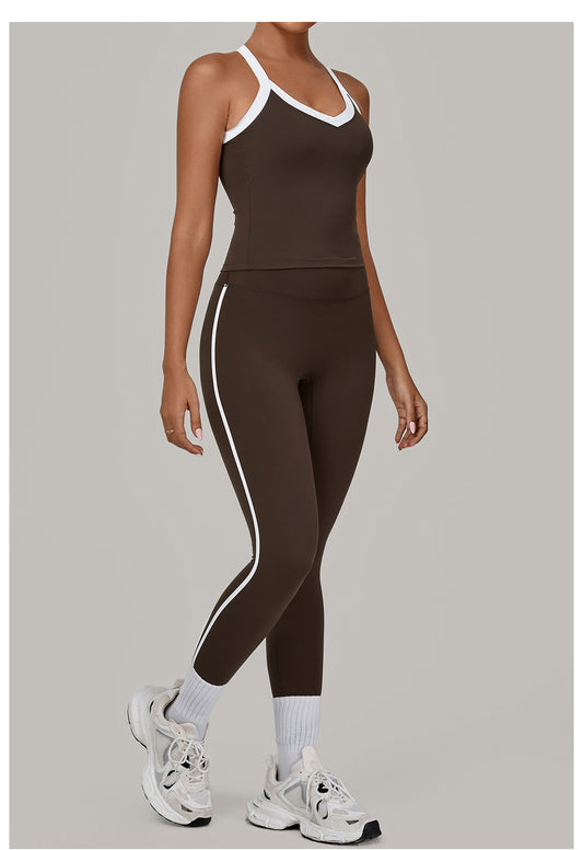 Contrast Color Binding Sports Suit Women Tight Nude Feel Yoga Clothes Sports Outdoor Fitness Two Piece Sets - Iyanka