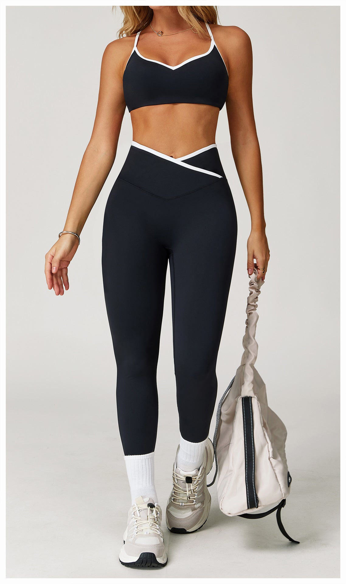 Nude Feel Skinny Yoga Pants Cross High Waist Contrast Color Tights Women Sports Running Fitness Pants - Iyanka