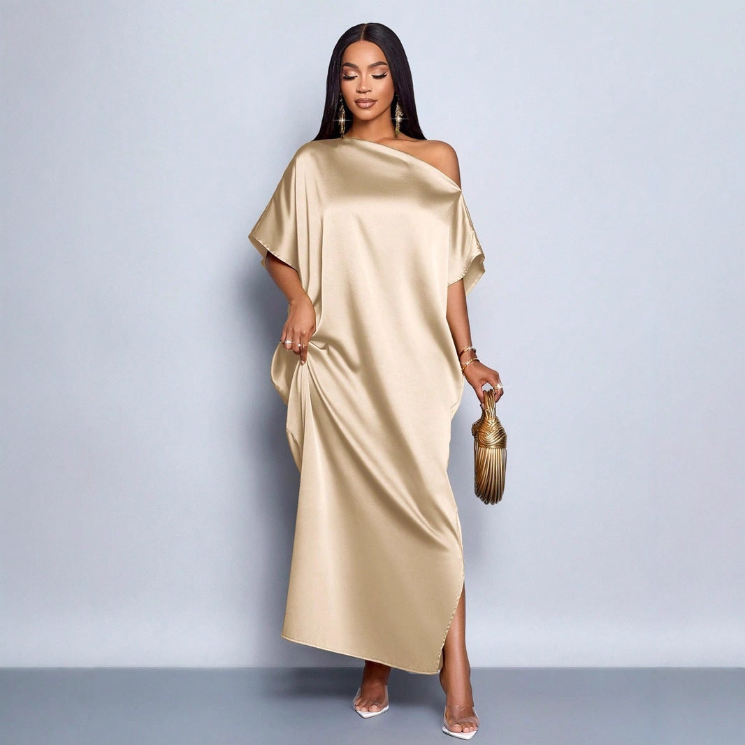 Women Clothing Early Autumn Satin Dress Yellow Satin Maxi Dress - Iyanka