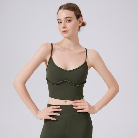 Cloud Sense Beauty Back Spaghetti Strap Lace Yoga Vest with Chest Pad Pilates Workout Bra Sports Underwear for Women - Iyanka