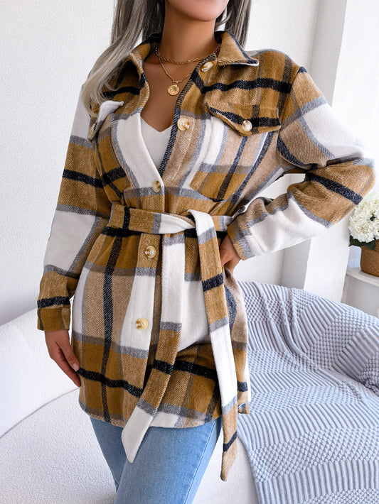 Autumn Winter Casual Long Sleeve Tied Thick Woolen Coat Women Clothing - Iyanka