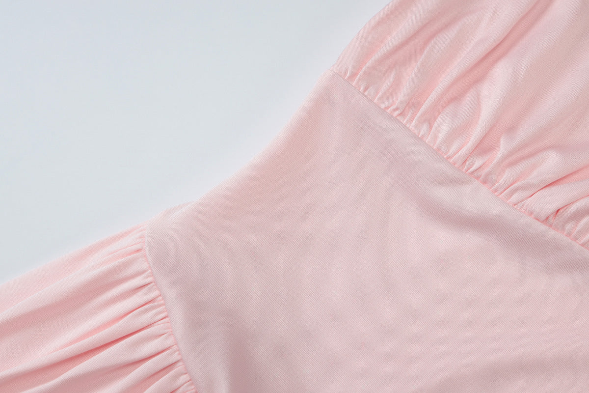 Women Wear Summer Sexy Pleated Stitching Solid Color Shoulder Dress Women
