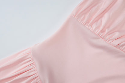 Women Wear Summer Sexy Pleated Stitching Solid Color Shoulder Dress Women