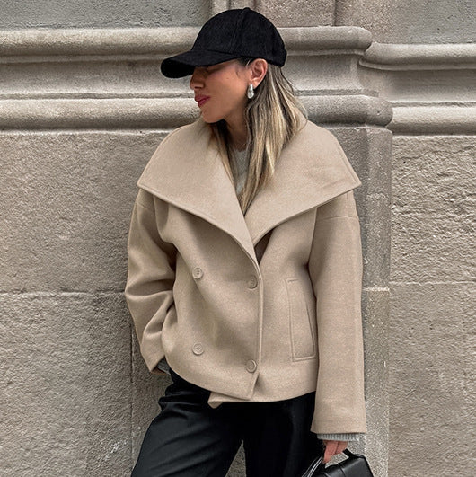 Autumn Winter Woolen Collared Loose Casual Jacket Coat Women Clothing - Iyanka