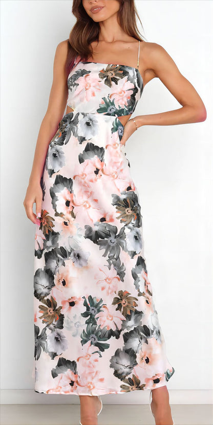 Summer Lace Printing Satin Elegant Dress for Women - Iyanka