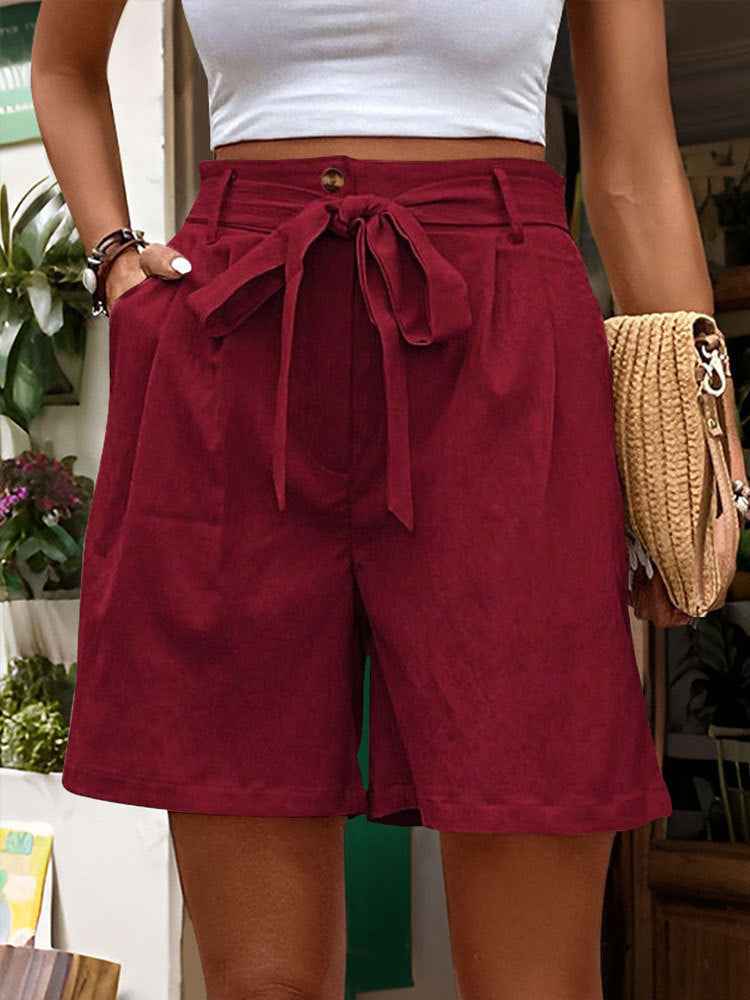 Women Clothes Casual Pants Women Tied Elastic Waist Solid Color Fifth Pants Office Wide Leg Shorts