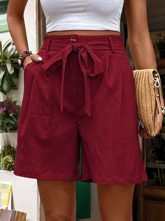 Women Clothes Casual Pants Women Tied Elastic Waist Solid Color Fifth Pants Office Wide Leg Shorts