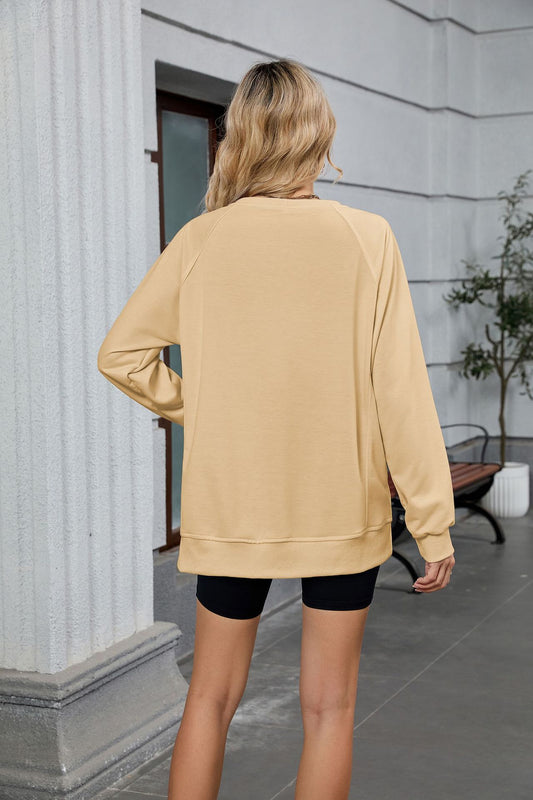 Autumn Winter Solid Color Thread round Neck Long Sleeve Loose Sweatshirt Women Top - Iyanka