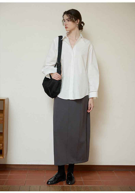 Women’s Autumn/Winter Cotton Long Sleeve Collared Shirt – Hollow Out Design