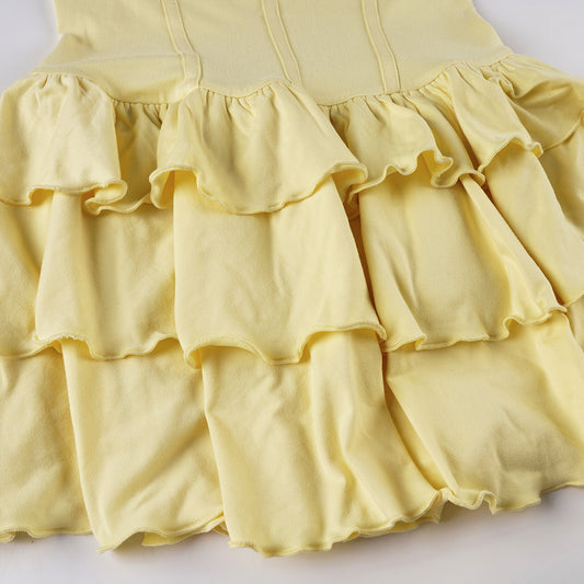 Vacation Women Clothing Solid Color Halter Waist Tight Figure Flattering Puffy Dress Sexy Square Collar A line Tiered Short Dress