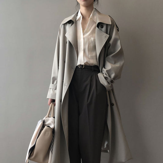 Long Trench Coat for Women Autumn Korean Elegant Loose Waist Tight Slimming Casual Coat for Women - Iyanka