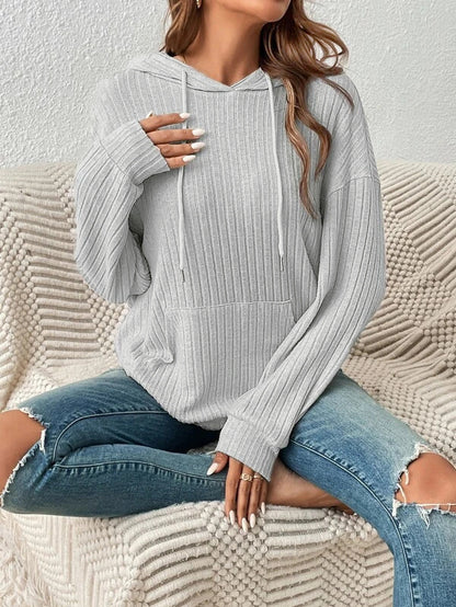 Autumn Winter Knitwear Hooded Sunken Stripe Kangaroo Pocket Long Sleeve Bathroom - Iyanka