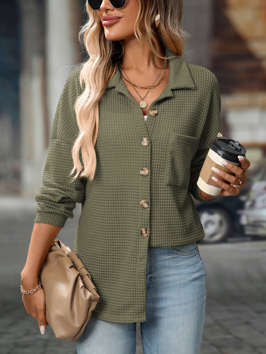 Women Autumn Winter Loose Waffle Casual Office All Matching Shirt - Iyanka