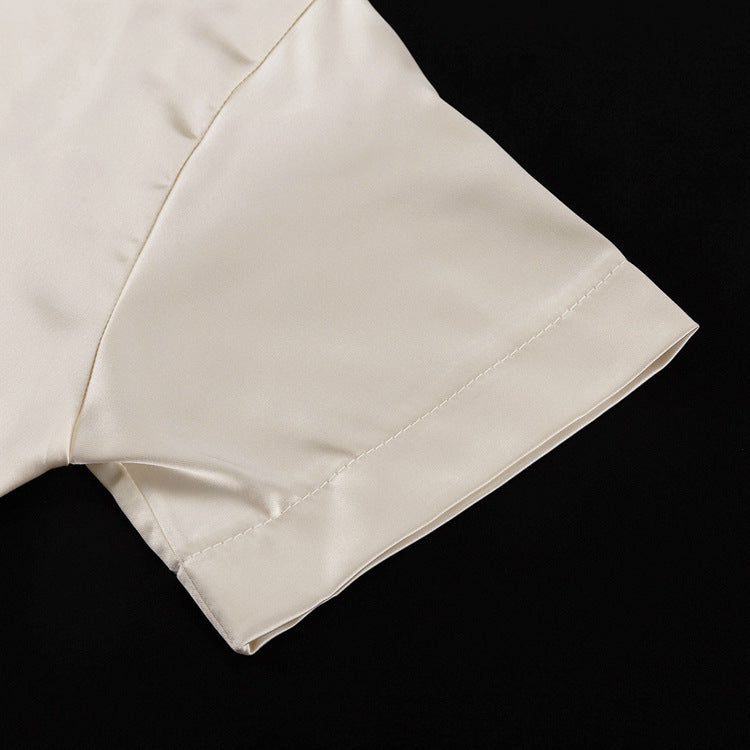 Simple round Neck Short Sleeve High Waist Dress Russian Women Casual Satin Draping Split Sheath Dress - Iyanka