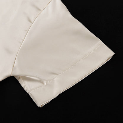 Simple round Neck Short Sleeve High Waist Dress Russian Women Casual Satin Draping Split Sheath Dress - Iyanka