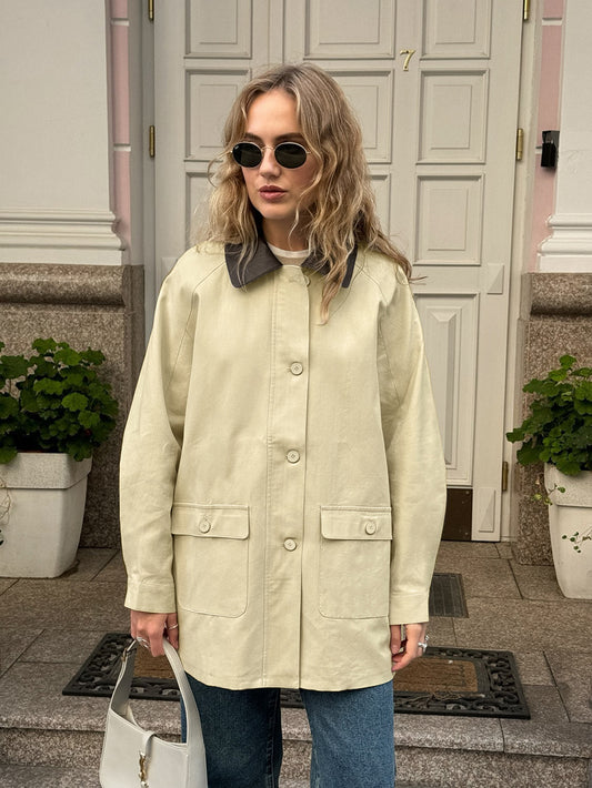 Retro Lapels Pure Cotton Contrast Color Loose Casual Jacket Autumn Winter Coat - Iyanka
