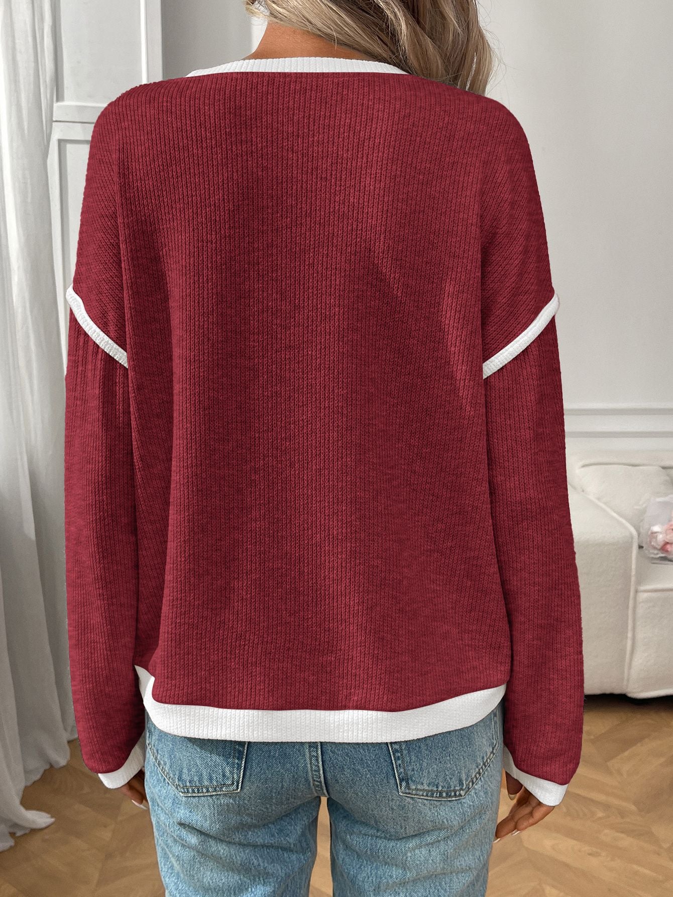 Autumn Winter Women Clothing round Neck Imitation Sweater Long Sleeve Loose Multicolor Top - Iyanka